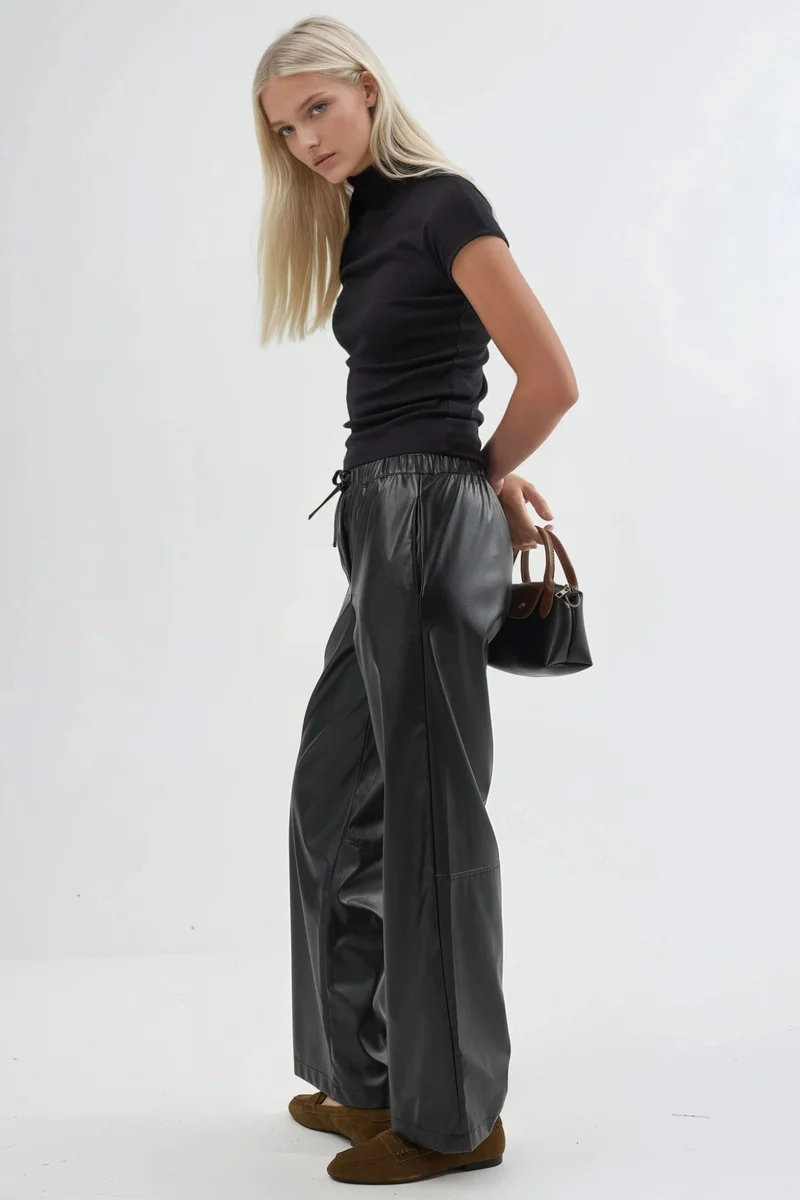 Busem BUSEM High Waist Faux Leather Pants with Drawstring
