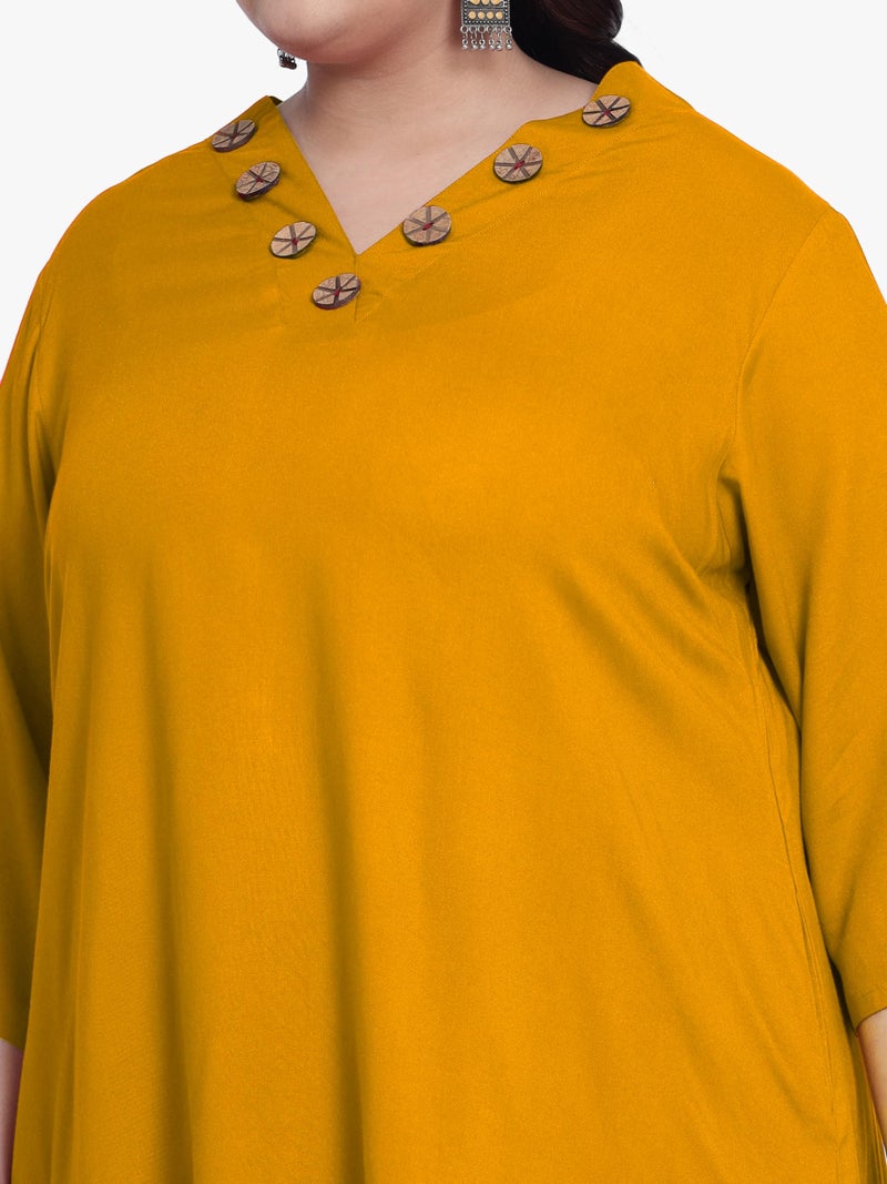 Indietoga Women's Plus Size Casual Formal Longline Tunic Tops (P10001461_ Mustard Solid_4XL) - Image 4