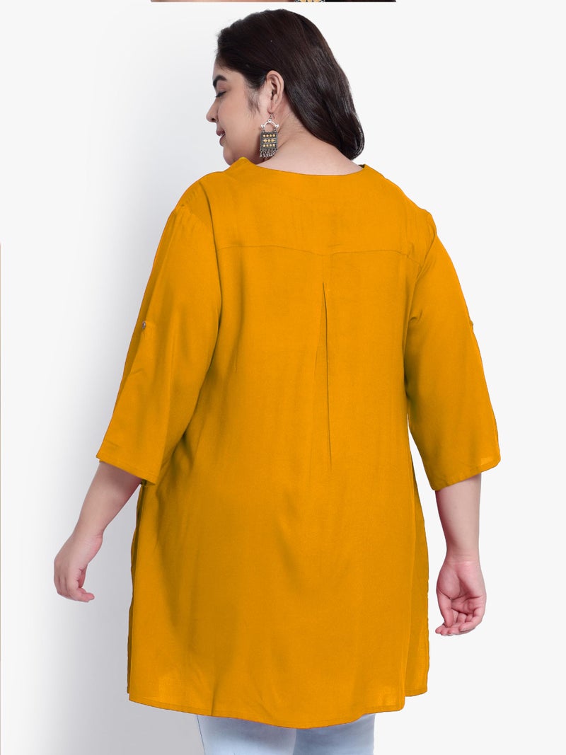 Indietoga Women's Plus Size Casual Formal Longline Tunic Tops (P10001461_ Mustard Solid_4XL) - Image 3