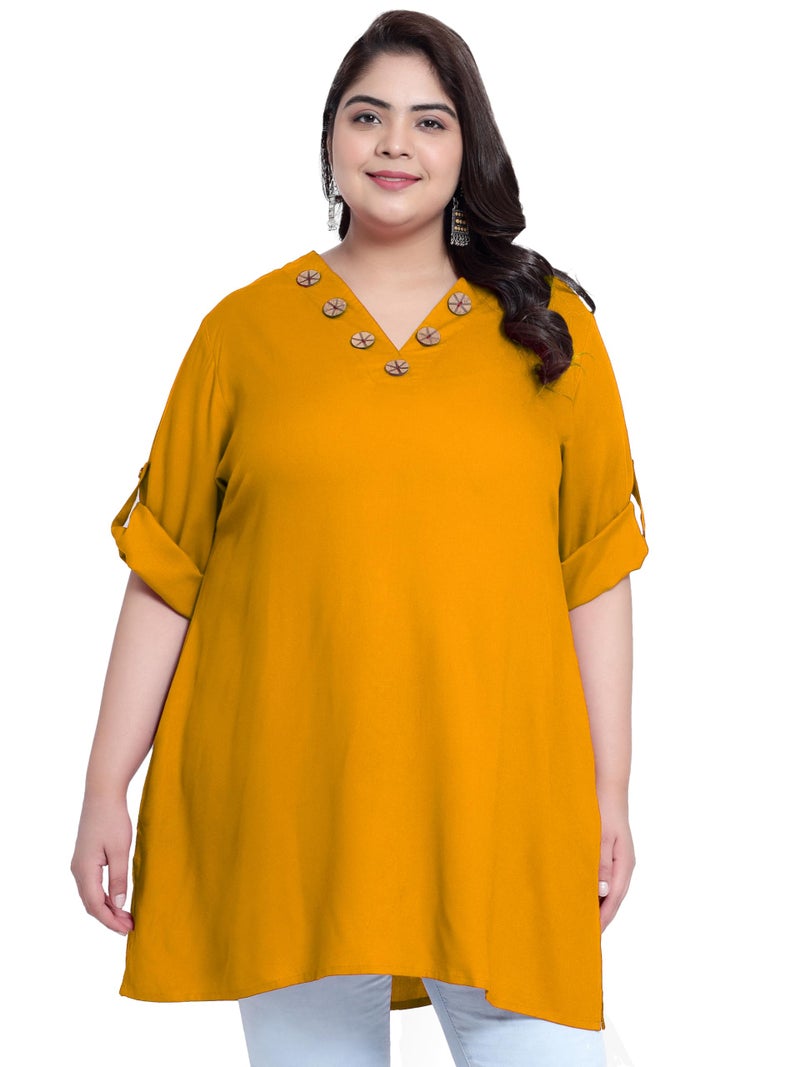 Indietoga Women's Plus Size Casual Formal Longline Tunic Tops (P10001461_ Mustard Solid_4XL) - Image 1