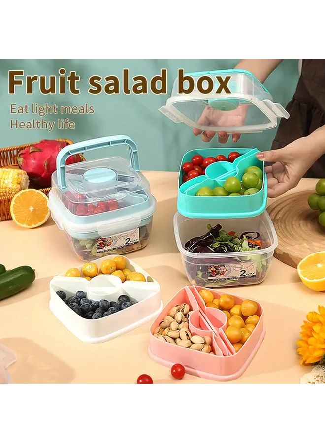Pink Double Layer Salad Box With Fork Lid Yogurt Cup Portable Lunch Container - Image 2