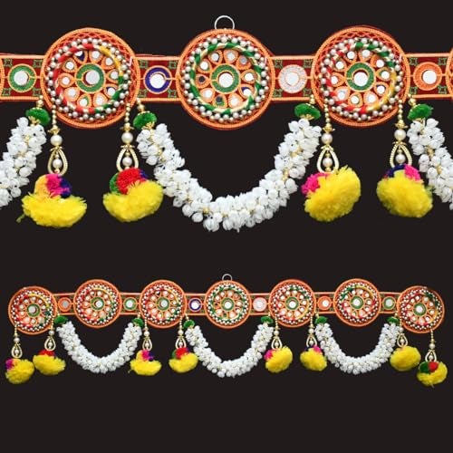 Saugat Traders Traditional Toran For Main Door Entrance Door Zula - Mandir Decoration - Diwali Pooja Room - Fancy Bandanwar - Multicolour Beads (3.1 Feet), 93 CM - Image 2