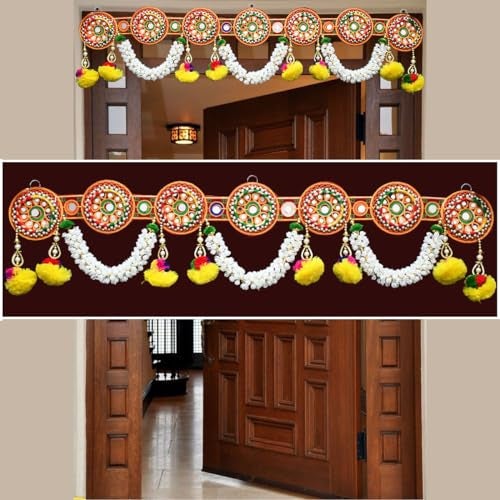 Saugat Traders Traditional Toran For Main Door Entrance Door Zula - Mandir Decoration - Diwali Pooja Room - Fancy Bandanwar - Multicolour Beads (3.1 Feet), 93 CM - Image 1