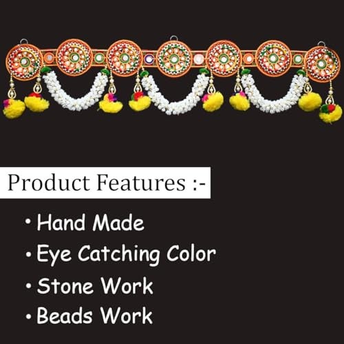 Saugat Traders Traditional Toran For Main Door Entrance Door Zula - Mandir Decoration - Diwali Pooja Room - Fancy Bandanwar - Multicolour Beads (3.1 Feet), 93 CM - Image 4