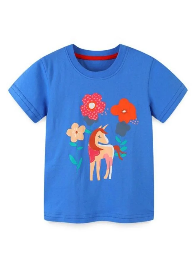YUNIQEE Blue Printed Short Sleeve Crew Neck T-Shirt