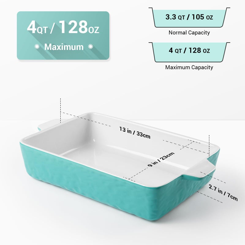 Krokori 4 QT Baking Dish, Casserole Dishes for Oven, 9x13 Baking Pan with Handles, Lasagna Pan Deep, Ceramic Casserole Dish Oven Safe for Baking, Lasagna, Kitchen, Wedding Gift (Aquamarine) - Image 2