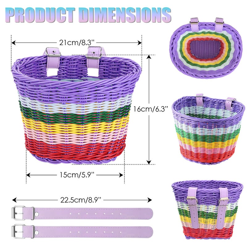 RainFlowwer Kids Bike Basket Front,Hand-Woven Rainbow-Color Boys Girls Front Bicycle Basket - Image 2