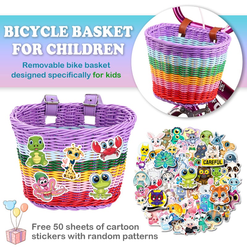 RainFlowwer Kids Bike Basket Front,Hand-Woven Rainbow-Color Boys Girls Front Bicycle Basket - Image 5