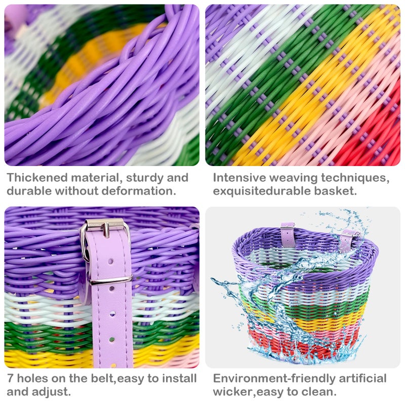RainFlowwer Kids Bike Basket Front,Hand-Woven Rainbow-Color Boys Girls Front Bicycle Basket - Image 4
