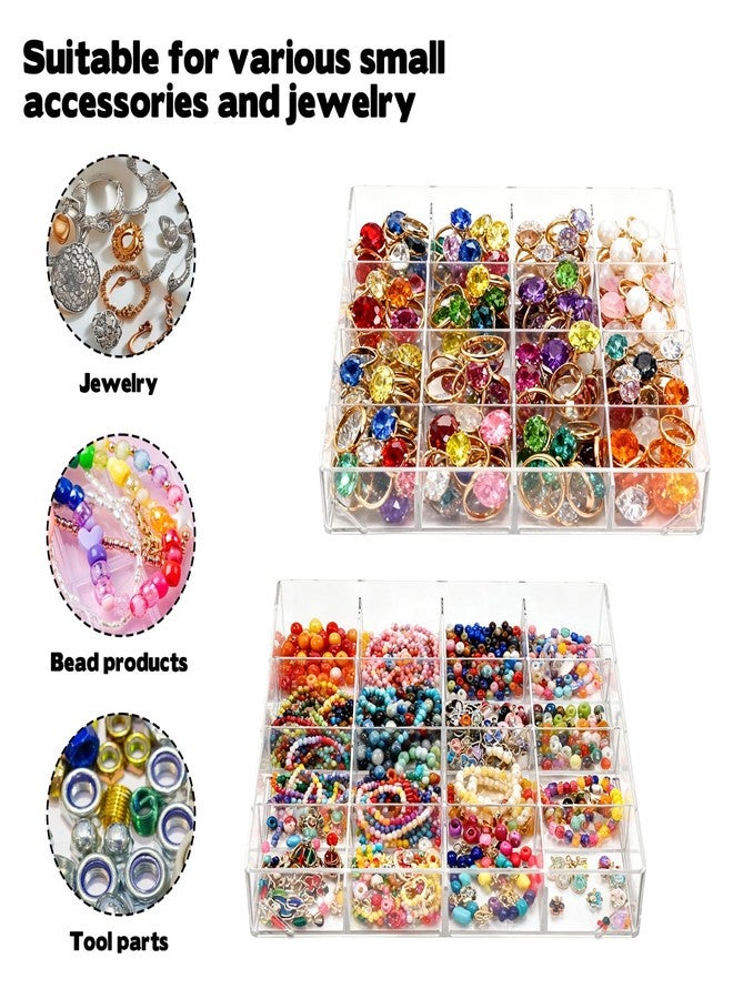 Rainmae 2 Pack 16 Grids Jewelry Organizer Box Clear Plastic Bead Craft Jewelry Organizer Display Tray Rock Collection Box Stackable Acrylic Storage Case for Rings Earrings Necklaces Rhinestone - Image 3