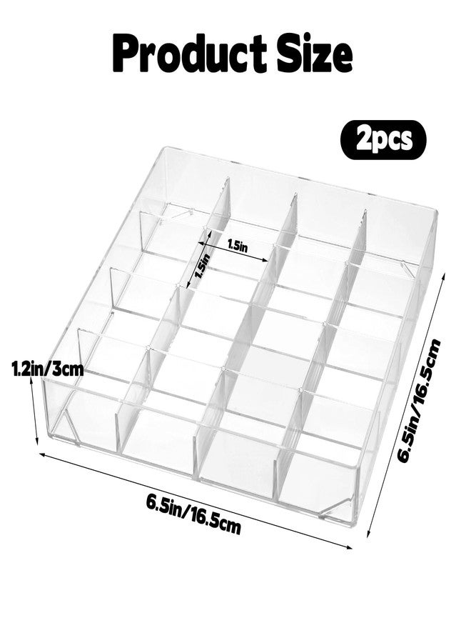 Rainmae 2 Pack 16 Grids Jewelry Organizer Box Clear Plastic Bead Craft Jewelry Organizer Display Tray Rock Collection Box Stackable Acrylic Storage Case for Rings Earrings Necklaces Rhinestone - Image 2
