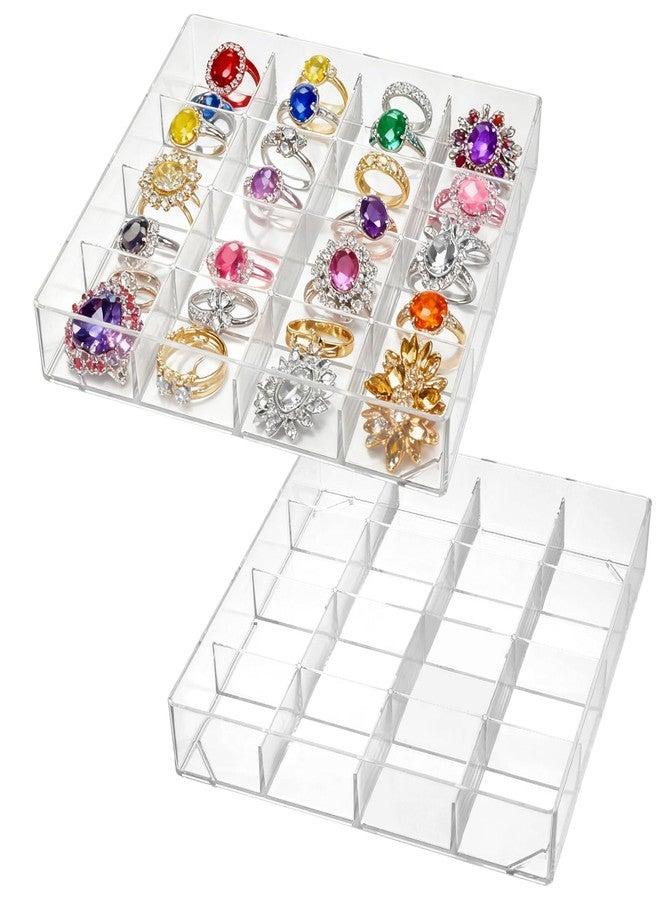 Rainmae 2 Pack 16 Grids Jewelry Organizer Box Clear Plastic Bead Craft Jewelry Organizer Display Tray Rock Collection Box Stackable Acrylic Storage Case for Rings Earrings Necklaces Rhinestone - Image 1