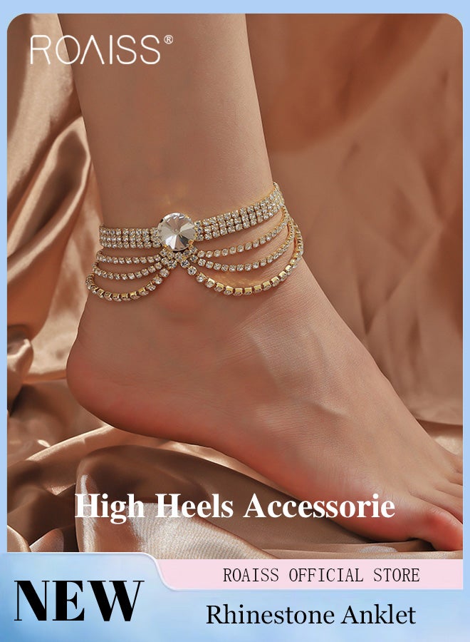 roaiss Women's Anklet Women's Rhinestone Tassel Anklet Jewelry Women's High Heel Accessories - Image 1
