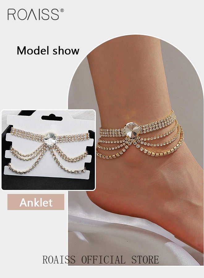 roaiss Women's Anklet Women's Rhinestone Tassel Anklet Jewelry Women's High Heel Accessories - Image 4