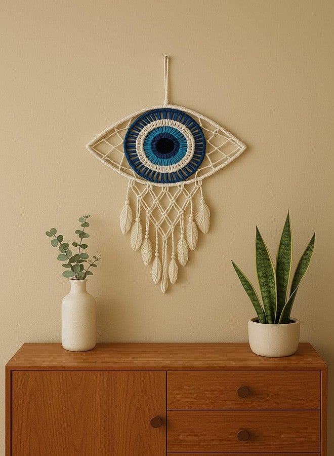 ThincAmaxe Handmade Evil Eye Dream Catcher Wall Hanging – Macrame Boho Home Decor with Feathers | Protection & Positive Energy Wall Art for Bedroom, Living Room, Office | - Image 2