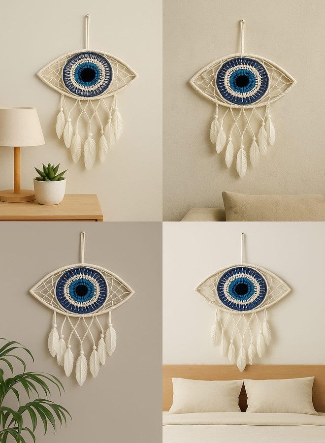 ThincAmaxe Handmade Evil Eye Dream Catcher Wall Hanging – Macrame Boho Home Decor with Feathers | Protection & Positive Energy Wall Art for Bedroom, Living Room, Office | - Image 3