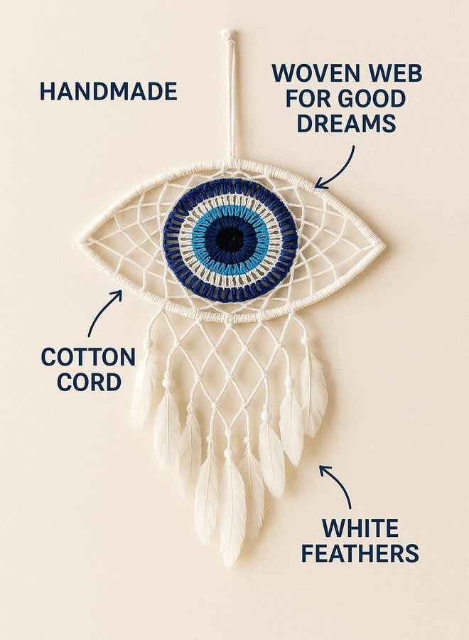 ThincAmaxe Handmade Evil Eye Dream Catcher Wall Hanging – Macrame Boho Home Decor with Feathers | Protection & Positive Energy Wall Art for Bedroom, Living Room, Office | - Image 4