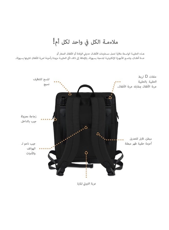 RILO Multifunction Waterproof Diaper Bag for Baby&Toddler|7-Pcs Set W/Changing Mat, Wet Bag, Pouches|Large-Capacity Travel Backpack for Mom&Dad with Trolley Sleeve|Diaper Tote Bag