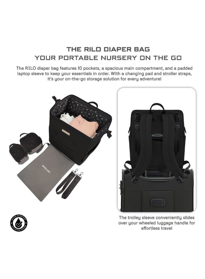 RILO Multifunction Waterproof Diaper Bag for Baby&Toddler|7-Pcs Set W/Changing Mat, Wet Bag, Pouches|Large-Capacity Travel Backpack for Mom&Dad with Trolley Sleeve|Diaper Tote Bag