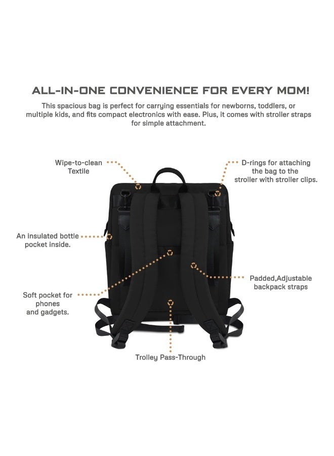 RILO Multifunction Waterproof Diaper Bag for Baby&Toddler|7-Pcs Set W/Changing Mat, Wet Bag, Pouches|Large-Capacity Travel Backpack for Mom&Dad with Trolley Sleeve|Diaper Tote Bag