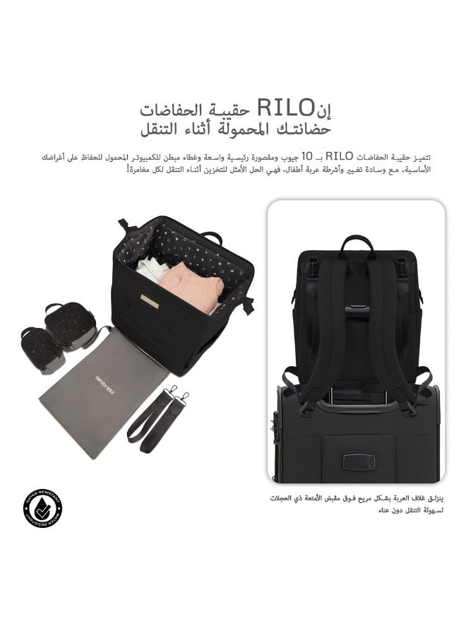 RILO Multifunction Waterproof Diaper Bag for Baby&Toddler|7-Pcs Set W/Changing Mat, Wet Bag, Pouches|Large-Capacity Travel Backpack for Mom&Dad with Trolley Sleeve|Diaper Tote Bag