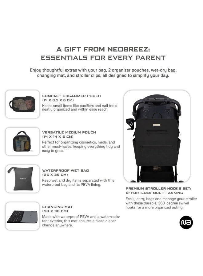 RILO Multifunction Waterproof Diaper Bag for Baby&Toddler|7-Pcs Set W/Changing Mat, Wet Bag, Pouches|Large-Capacity Travel Backpack for Mom&Dad with Trolley Sleeve|Diaper Tote Bag