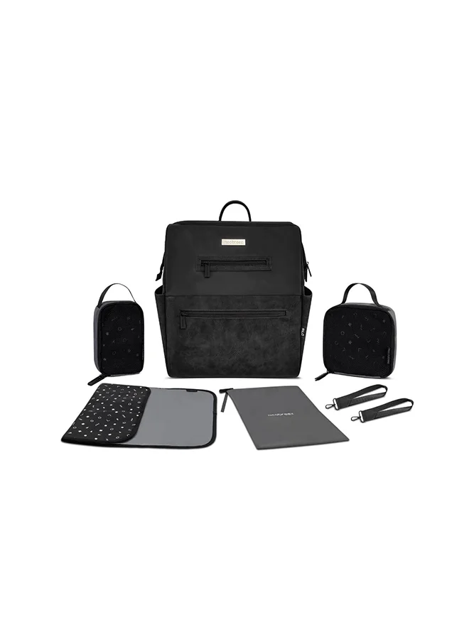 neobreez RILO Multifunction Waterproof Diaper Bag for Baby&Toddler|7-Pcs Set W/Changing Mat, Wet Bag, Pouches|Large-Capacity Travel Backpack for Mom&Dad with Trolley Sleeve|Diaper Tote Bag