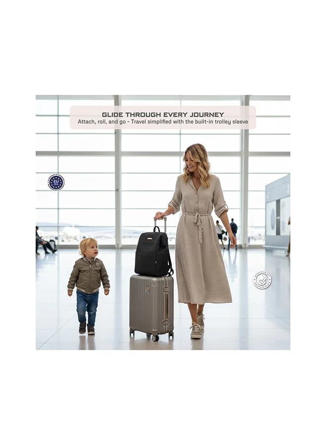 neobreez RILO Multifunction Waterproof Diaper Bag for Baby&Toddler|7-Pcs Set W/Changing Mat, Wet Bag, Pouches|Large-Capacity Travel Backpack for Mom&Dad with Trolley Sleeve|Diaper Tote Bag