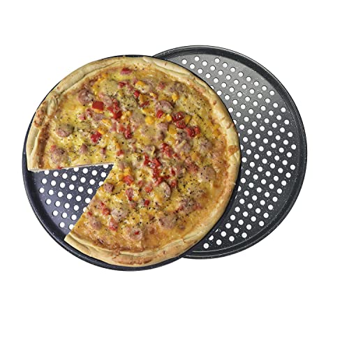 monfish 14 inch Pizza Pan with holes 2 pack perforated huge Pizza Tray Carbon Steel Crisper Pan Non stick Pizza pan for oven - Image 2