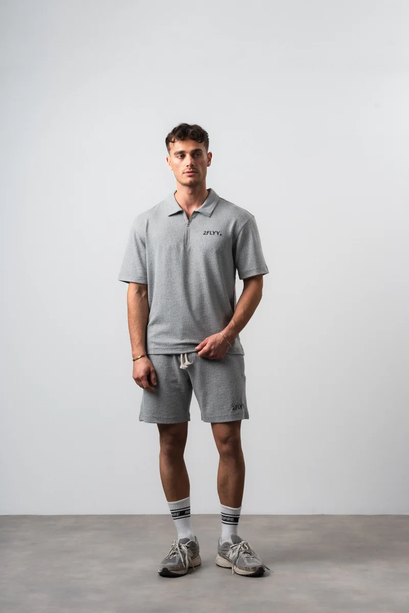 RESPIRE Men's 2FLYY Printed Half-Zip Regular Fit T-Shirt and Shorts Set, Grey