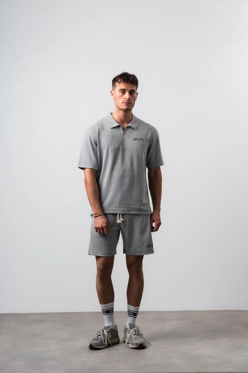 RESPIRE Men's 2FLYY Printed Half-Zip Regular Fit T-Shirt and Shorts Set, Grey