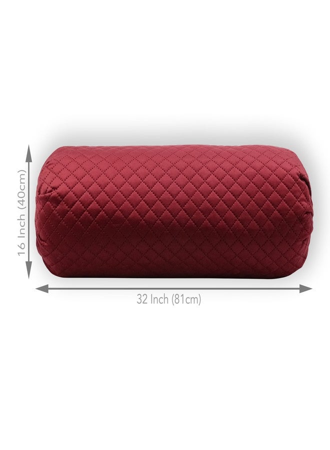IMPEREAL FAB Quilted valvat Design Velvet Luxury Round Bolsters Cover with Zip (32 x 16, Inch) - Set of 2 (Maroon) - Image 4