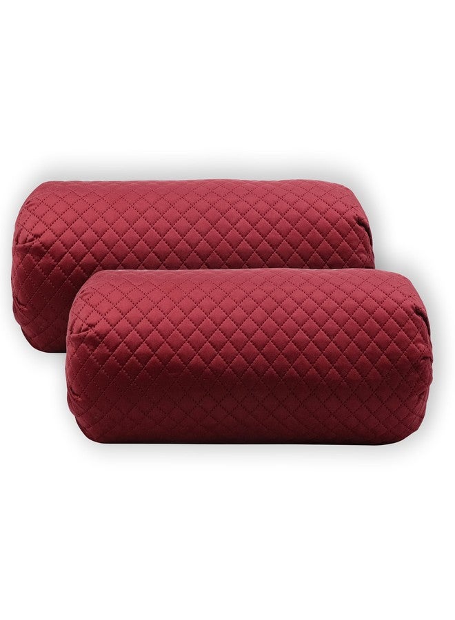 IMPEREAL FAB Quilted valvat Design Velvet Luxury Round Bolsters Cover with Zip (32 x 16, Inch) - Set of 2 (Maroon) - Image 1