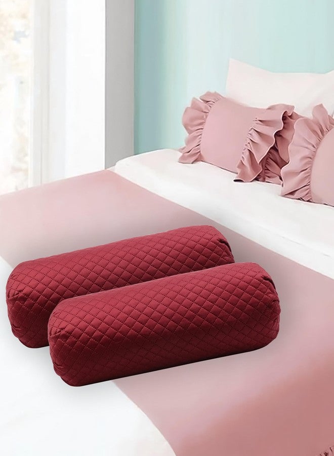 IMPEREAL FAB Quilted valvat Design Velvet Luxury Round Bolsters Cover with Zip (32 x 16, Inch) - Set of 2 (Maroon) - Image 5