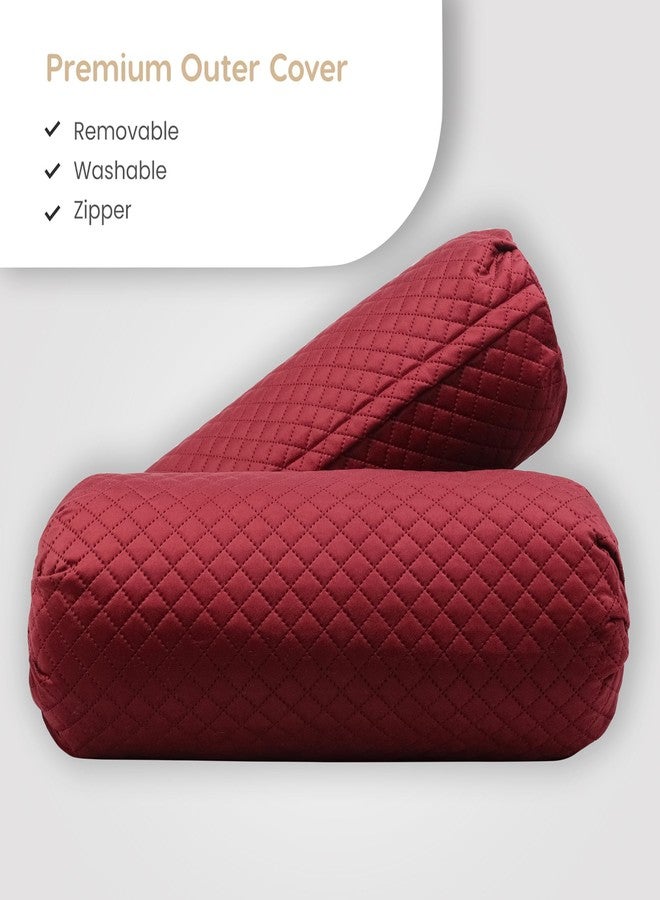 IMPEREAL FAB Quilted valvat Design Velvet Luxury Round Bolsters Cover with Zip (32 x 16, Inch) - Set of 2 (Maroon) - Image 2