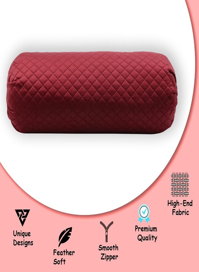 IMPEREAL FAB Quilted valvat Design Velvet Luxury Round Bolsters Cover with Zip (32 x 16, Inch) - Set of 2 (Maroon) - Image 3