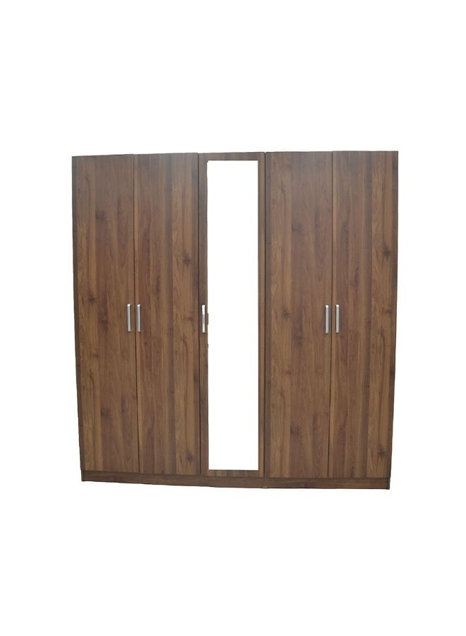 DANUBE HOME خزانة ملابس متأرجحة فاخرة بـ 5 أبواب مع مرآة - تشطيب الجوز الفاتح - خزانة تخزين واسعة لغرفة النوم مع قضيب تعليق ورفوف - خزانة عصرية لغرفة النوم، غرفة المعيشة، الممر - خزانة خشبية أنيقة لتنظيم المنزل - Image 5