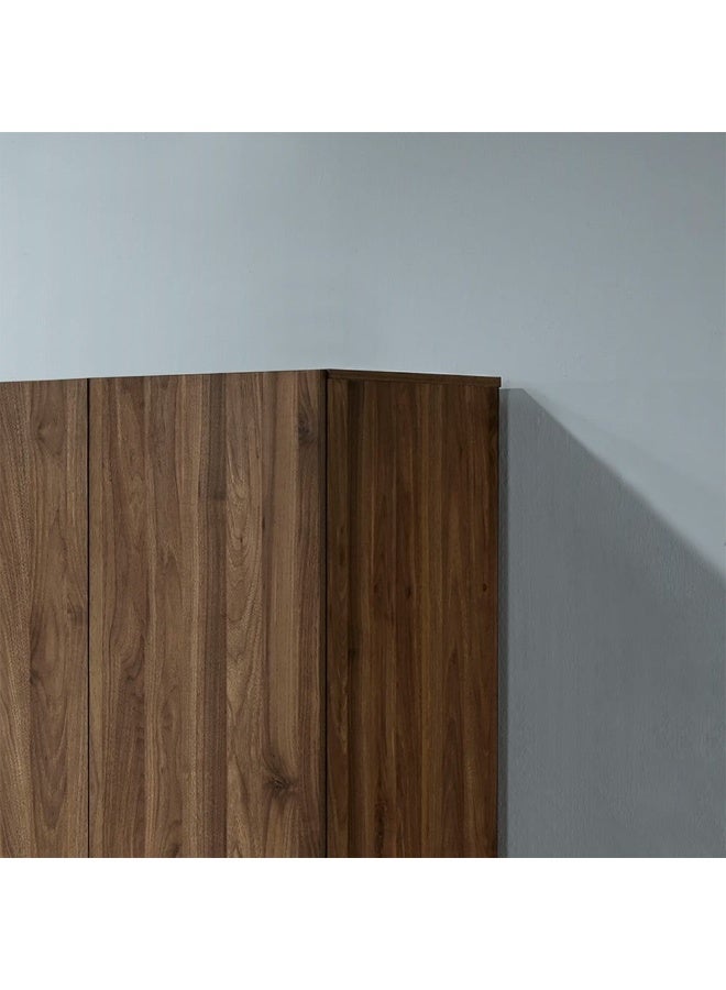 DANUBE HOME خزانة ملابس متأرجحة فاخرة بـ 5 أبواب مع مرآة - تشطيب الجوز الفاتح - خزانة تخزين واسعة لغرفة النوم مع قضيب تعليق ورفوف - خزانة عصرية لغرفة النوم، غرفة المعيشة، الممر - خزانة خشبية أنيقة لتنظيم المنزل - Image 3