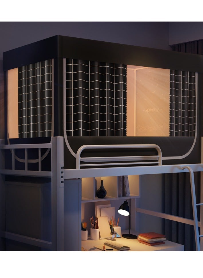 Bluejw Bed Canopy Tents Curtain Blackout Single Bed Tent Student Shading Cloth Canopy Dormitory Mosquito Net Sleep Privacy Protection with Frame for Children Bedroom With Black Cell Pattern - Image 1