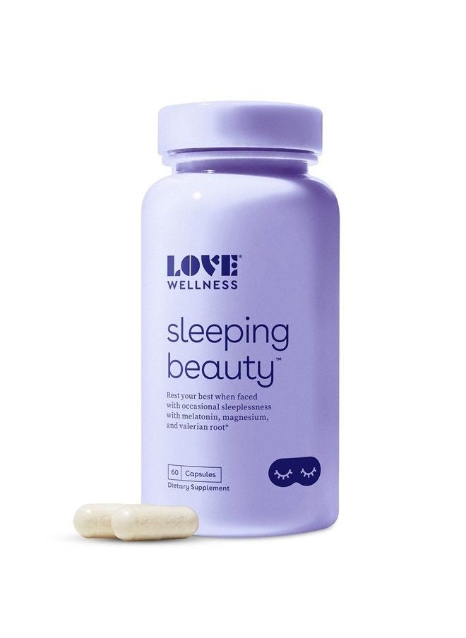 Love Wellness - Sleeping Beauty Pills, 60 Capsules - Promotes Restful Sleep, Relaxation & Reduces Stress - Melatonin, Magnesium, Lemon Balm & Organic Valerian Root Powder - Natural Sleep Aid for Adults - Image 1