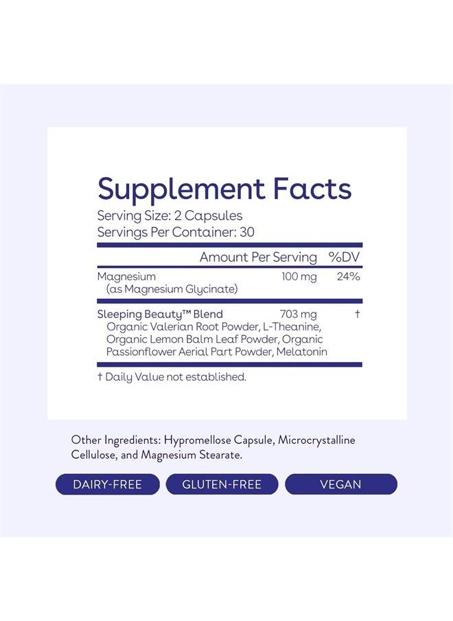 Love Wellness - Sleeping Beauty Pills, 60 Capsules - Promotes Restful Sleep, Relaxation & Reduces Stress - Melatonin, Magnesium, Lemon Balm & Organic Valerian Root Powder - Natural Sleep Aid for Adults - Image 1