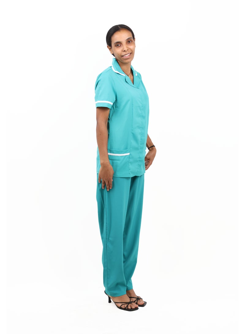 Ali & Arwa Trading Women's Short-Sleeve Collared Housemaid Uniform Set - Turquoise - Image 5