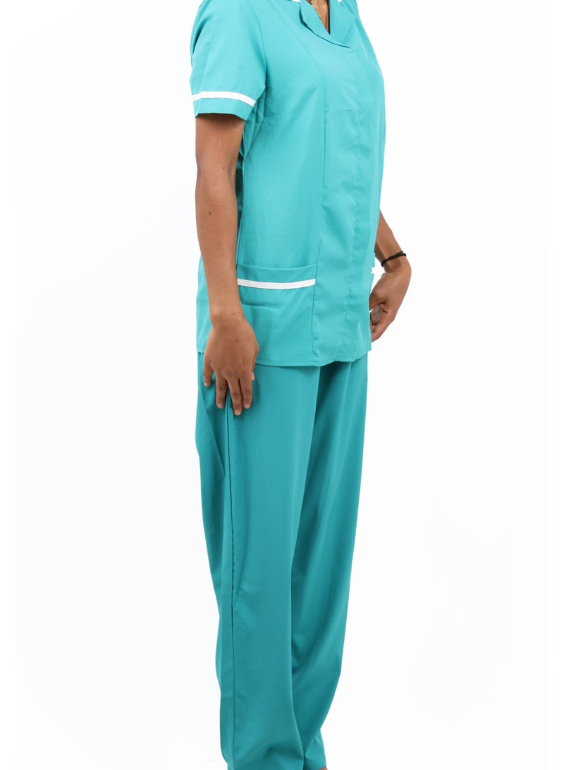 Ali & Arwa Trading Women's Short-Sleeve Collared Housemaid Uniform Set - Turquoise - Image 3