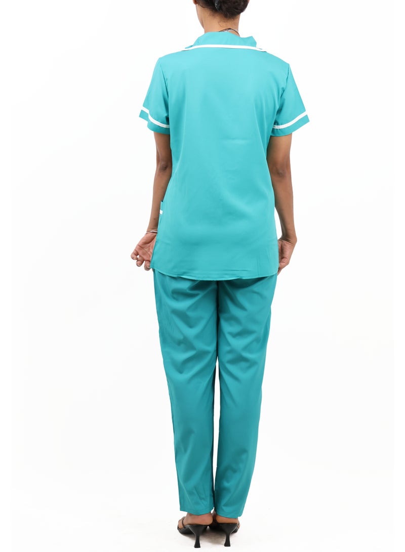 Ali & Arwa Trading Women's Short-Sleeve Collared Housemaid Uniform Set - Turquoise - Image 4