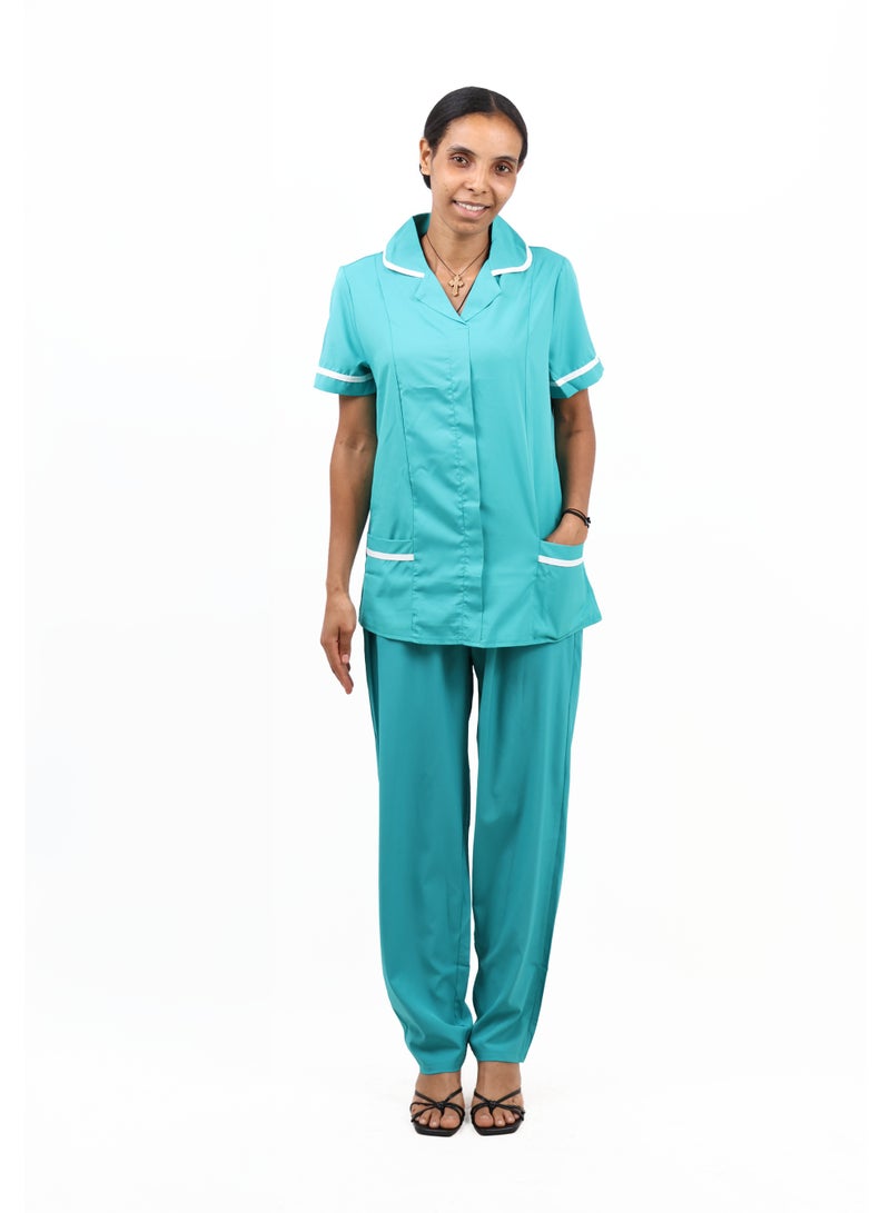 Ali & Arwa Trading Women's Short-Sleeve Collared Housemaid Uniform Set - Turquoise - Image 1