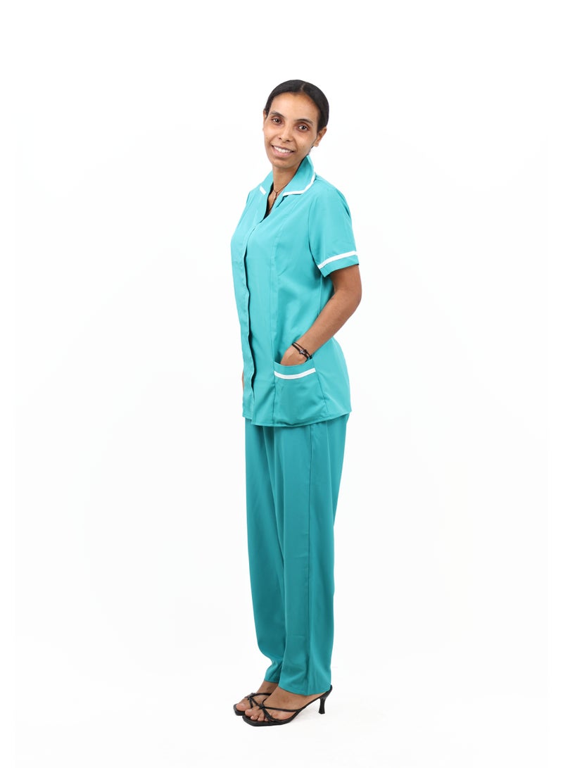 Ali & Arwa Trading Women's Short-Sleeve Collared Housemaid Uniform Set - Turquoise - Image 2