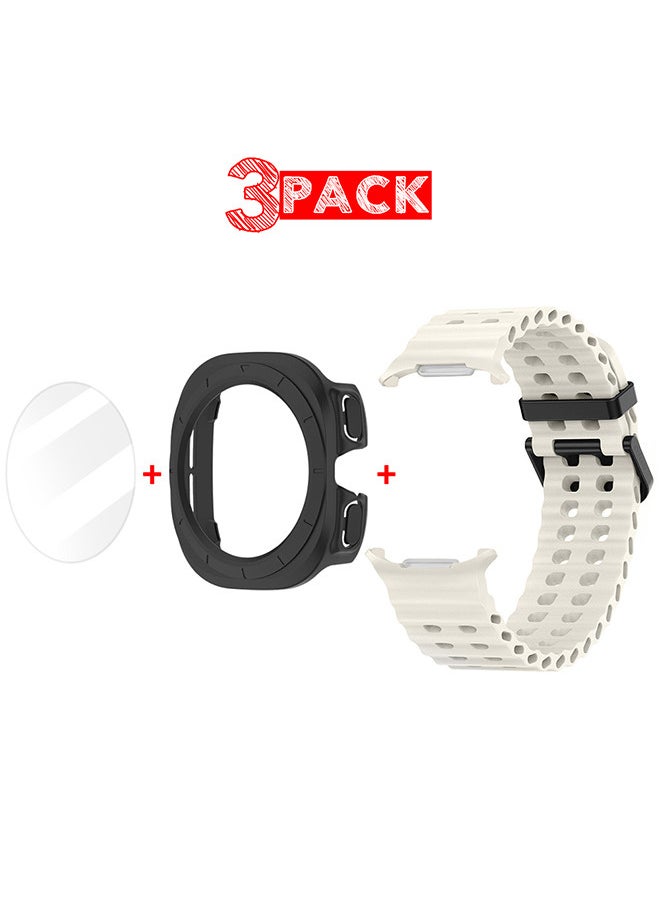 CATANES (for Samsung Galaxy Watch 7 Ultra) 3 Packs Silicone Band, Case and Screen Protector, Soft Ocean Silicone Sport Strap Replacement Accessory  - Image 1