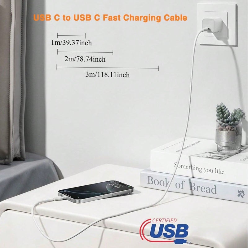 USB C Fast Charger Cable 3.3ft Nylon Braided Cord 60W USB C to Type C Data Sync Charging Cord for Phone Tablet Car Travel Home Use Light Grey 39 37inch - Image 2