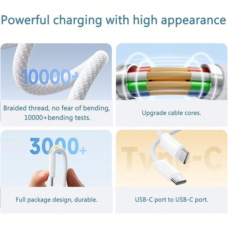 USB C Fast Charger Cable 3.3ft Nylon Braided Cord 60W USB C to Type C Data Sync Charging Cord for Phone Tablet Car Travel Home Use Light Grey 39 37inch - Image 4