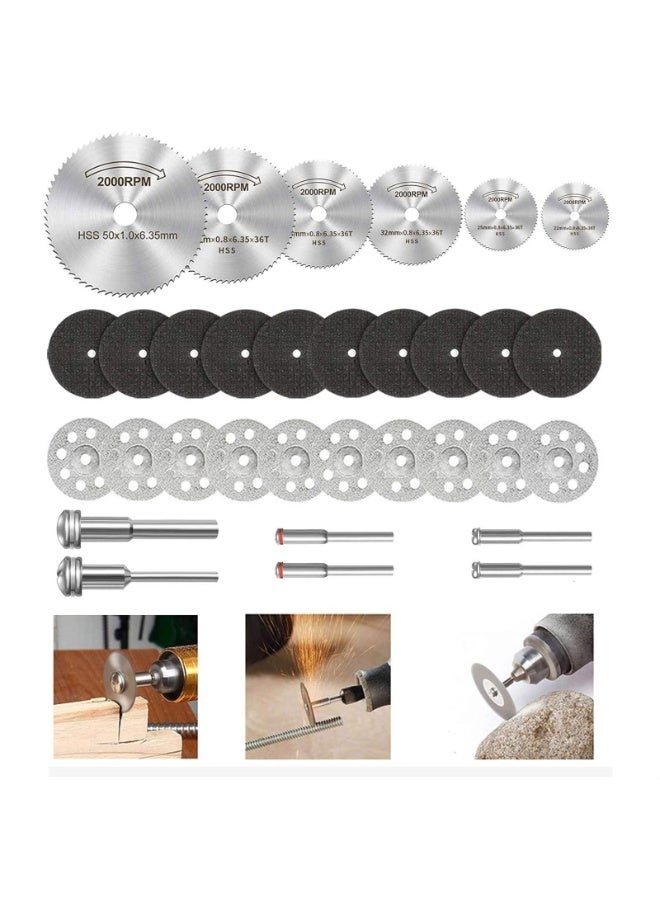 32pcs Cutting Wheel Set for Rotary Tool, HSS Circular Saw Blades, 545 Diamond Cutting Wheel, Accessories Cutting Discs with 1/8" Shank for Wood Glass Plastic Stone  - Image 1